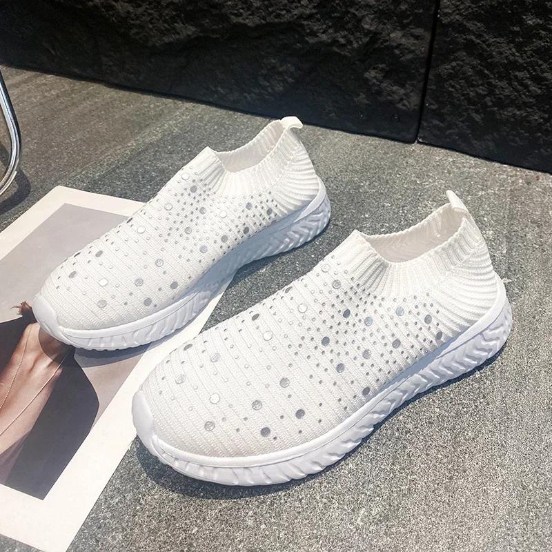 2024 Fashion Round Toe Comfortable Solid Color Shallow Mouth Slip-On Stretch Fabric Breathable Flat-soled Women's Sports Shoes