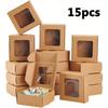 15pcs Clear Square Window Gift Boxes White Kraft Paper Present Package Display Boxes for Party Favor Treats Cookies Small Gifts or Crafts