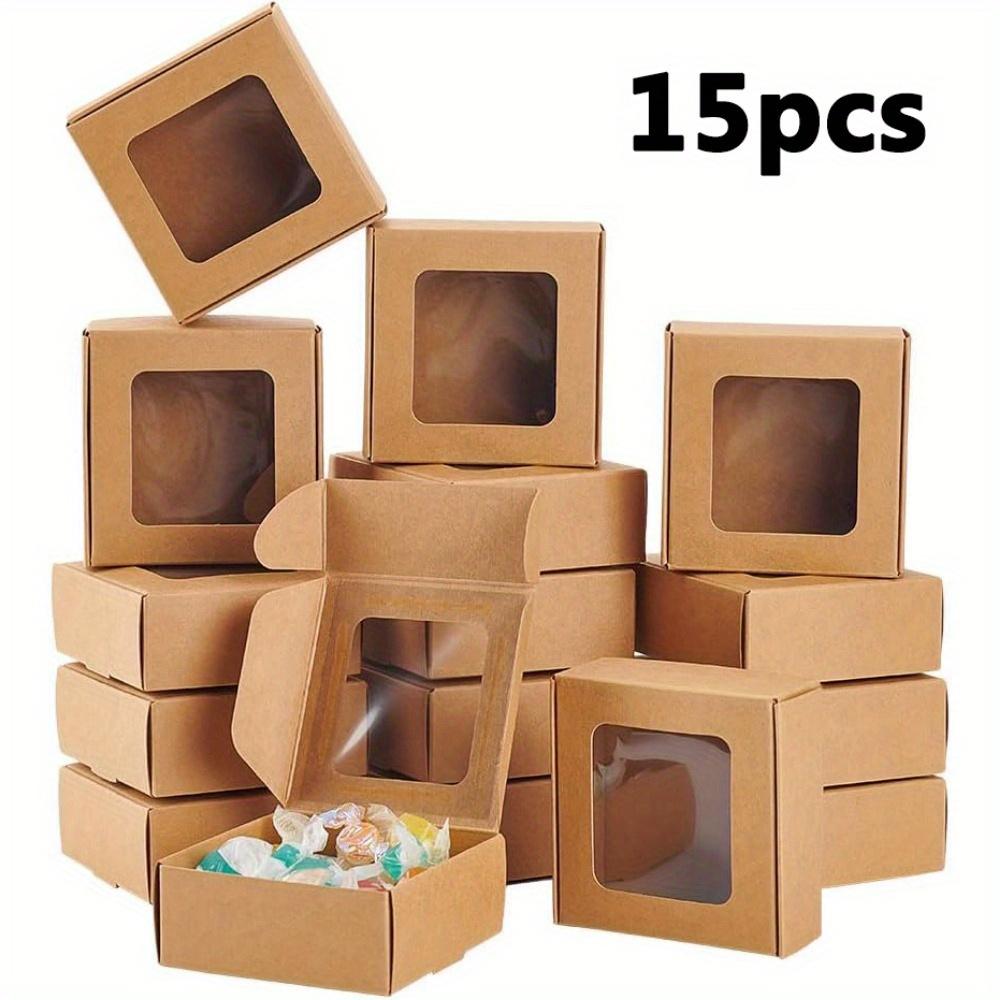 15pcs Clear Square Window Gift Boxes White Kraft Paper Present Package Display Boxes for Party Favor Treats Cookies Small Gifts or Crafts