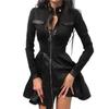 Plus Size Sleeve Large Faux Hem Leather Long Mini Women Dress