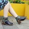 Genuine Leather Retro Shoes Women Boots Round Toe Patchwork Sewing Concise Handmade Ankle Platform Boots