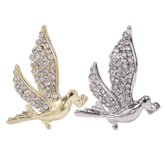 Carrier Pigeon Brooch Sparkling Rhinestone Decor Anti-rust Alloy Lightweight Bird Animal Formal Coat Suit Collar Decoration Jewelry Lady Clothes