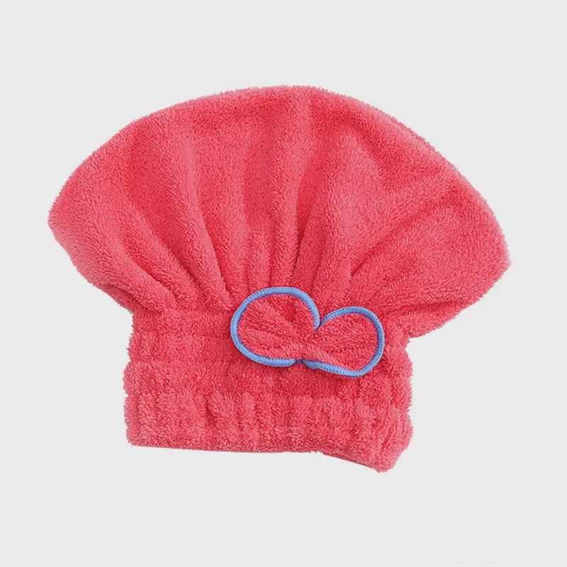 Coral Velvet Quick-Dry Bow Shower Cap for Women