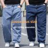 Fashionable Men's Plus Size Jeans - Relaxed Straight-Leg Wide-Leg Elasticated Waist Plain Trousers