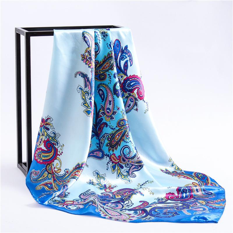 90cm Square Shawls Women Hijab Scarf For Hair Fashion Print Kerchief Neck Scarves Female Silk Satin Bag Scarfs For Ladies Banada