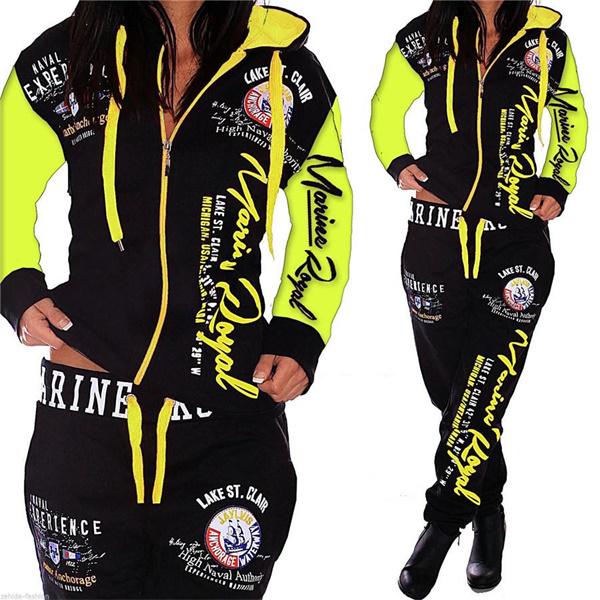 Fashion Women Clothing Women Hooded Tracksuit Printing Fashion Sets Sportswear Athletic Sets