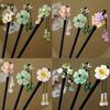 Handmade Flower Hair Sticks Chinese Style Party Hair Bun Decorative Wooden Hairpin  for Women Girls