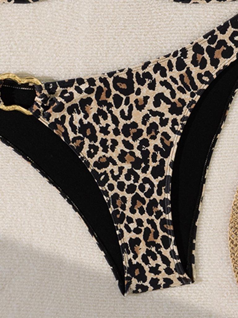 2024 Леопардовый принт Кружевная шнуровка Без бретелек Двусторонний Сексуальный купальник-бикини