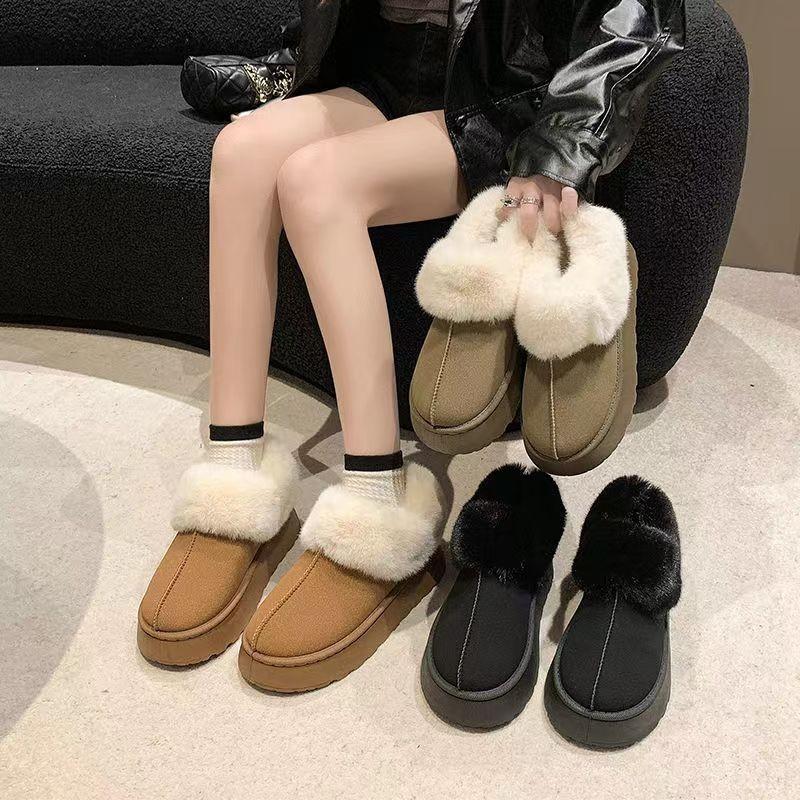Snow Boots Women's Fur Integrated 2024 New Women's Winter Piled Thickened Heightened Thick-soled Short Boots Cotton Shoes