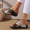 Summer Large Size Slope Heel Thick-soled Slippers Women's Belt Buckle One Pedal Casual Flat-bottomed Cool Slippers