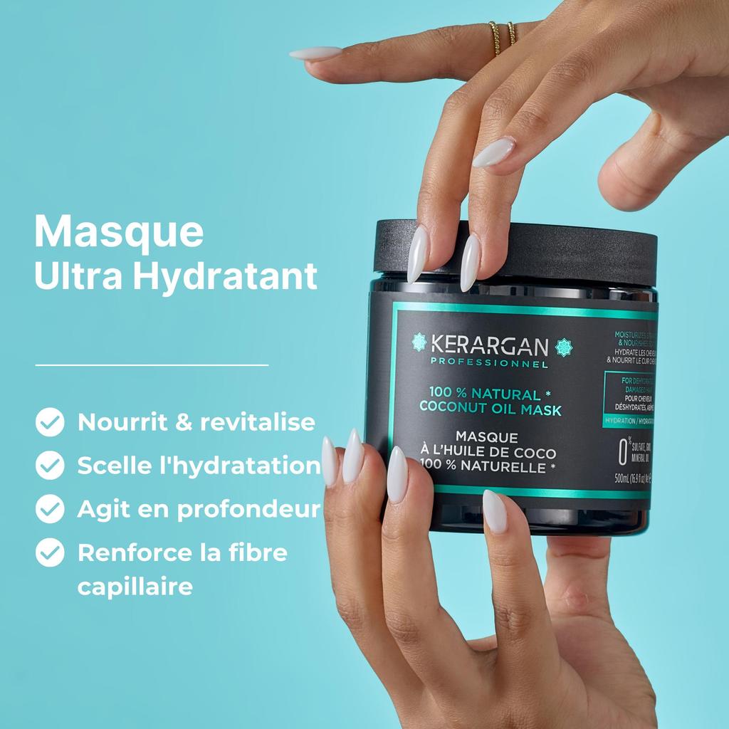 Kerargan Hair Mask with Coconut, Argan and Chamomile Oil, Nourishes and Moisturizes - Brittle Hair - Sulfate, Paraben and Silicone Free - 500 Ml