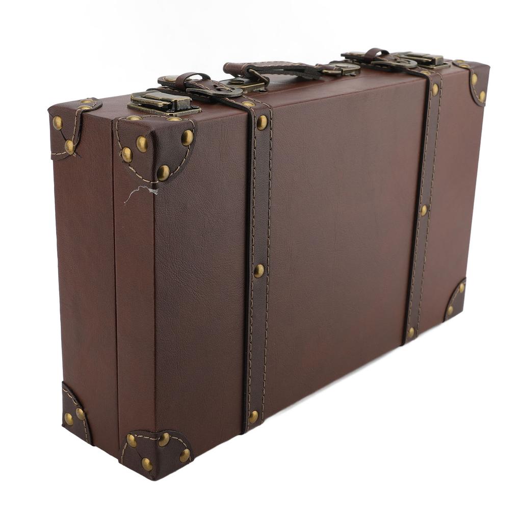 Vintage Suitcase 34x20.5x8cm Wooden Leather Decorative Luggage Trunk for Decoration Storage Photogra