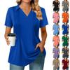 Womens Short Sleeve T Shirts Pleated V Neck Solid Color Tee Collared Summer Tops Fashion Business Casual Work