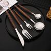 20Pcs Dinnerware Set Stainless Steel Silver Imitation Wooden Handle Clamp Western Knife Fork Spoon Cutlery Tableware Silverware