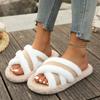 2025 New Furry Slippers Home Women's Fluffy Slides Autumn Winter Indoor Fashion EVA Light Cross Flip Flops Soft Flat Shoes Woman