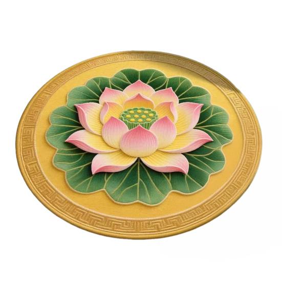 Yousheng Lotus Flower Floor Mat Round Living Room Rug Lotus Pattern Carpet with Non-Slip Backing for Home Office Bedroom Kitchen