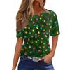 Women's Fashionable Casual Short Sleeve Christmas Print Round Neck Pullover Top
