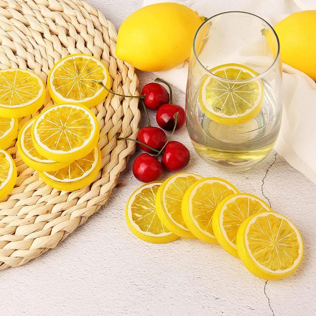 2pcs Artificial Plastic Lemon Slices 1/4 Orange Citrus Fake Fruit Slices Home Tabletop Decoration Advertising Photography Photo Props