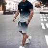 Summer Cool Fashion Men's Gradient Short-Sleeved Shorts Set 3D Print Simple Letter T-Shirt Two-Piece Men Streetwear Sportswear