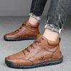 Large Size Men's Hand-stitched Shoes Mid-top Martin Boots Casual Flat-bottomed Foot-fitting Lazy Shoes Men's Driving Shoes