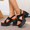Fashion Spring 2025 New Black Comfortable Muffin Thick Base Simple Fashion Increase Roman Sandals Women
