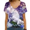 Summer 2023 Novelty Horse Dragonfly Print Short Sleeve T-Shirt, Loose Informal Street Top, Oversized V-Neck, 3D Flower Print Vin