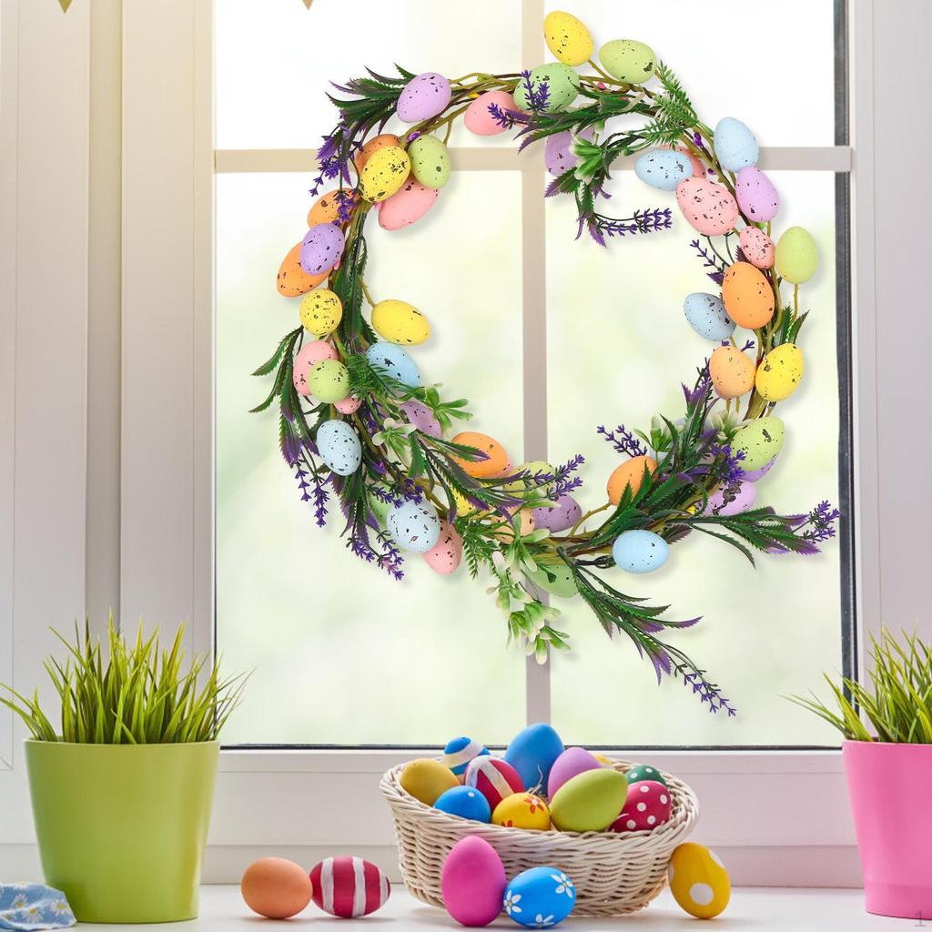 Easter Egg Door Wreath,Artificial Flower Ornament 30cm Indoor Outdoor Spring Wreath Greenery Leaves