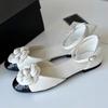 Fashion Luxury Brand Flower Designer Covered Toe Mary Jane Sandals Women Summer Fashion Hollow Low Heel Flats Soft Leather Women Shoes