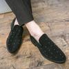 Fashion Brand Noble Black Rhinestone Men Dress Shoes Velvet Crystal Luxury Moccasins Men's Loafers Office Business Man Footwear Zapatos