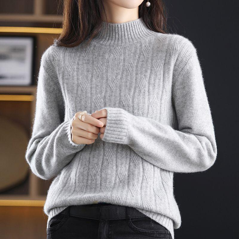 New Autumn Winter Women Cashmere Thickened Half Turtleneck Warm Loose Cashmere Sweater Women