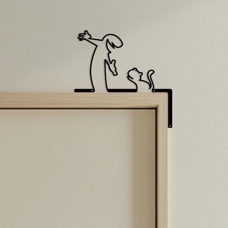 Metal Wall Decor Wrought Iron Sign Home Interior Door Frame Art Hanging Painting Room Decor Lucky Cat Home Decoration