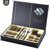 24pcs, Stainless Steel Cutlery Set For 6, Dishwasher Safe, With Gift Box, Elegant Silverware For Dining & Entertaining