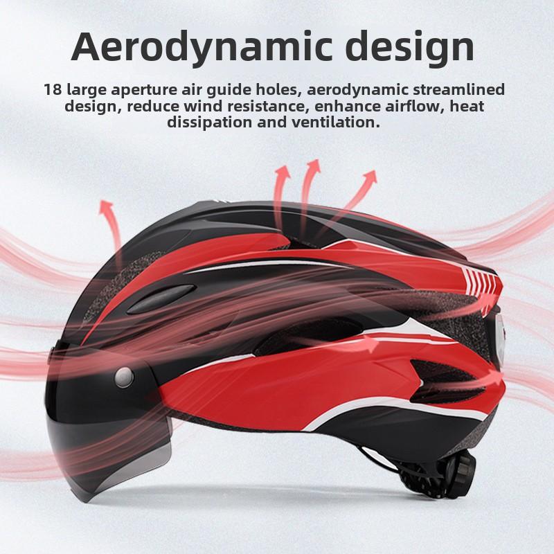 Adult Magnetic Goggles Bicycle Helmet Integrated Molding Bicycle Road Bike Riding Helmet with Tail Lights
