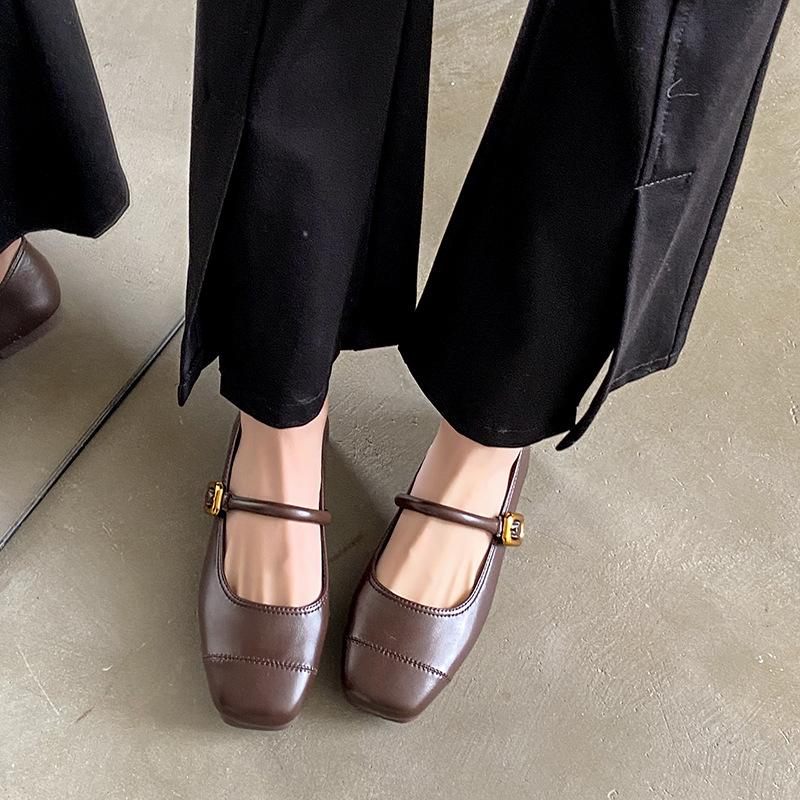 Mary Jane Shallow Single Shoes Women's Spring and Summer 2025 New Korean Version Versatile Square Head Flat Bottom Soft Sole Doudou Shoes Women