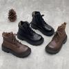 Johnature British Style Genuine Leather Thick Soled Short Boots Versatile Women's Shoes