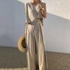 Suits Women Summer Sleeveless O Neck Tank Top Wide Leg Pant Lady Sets Fashion Casual Solid Loose Outfits