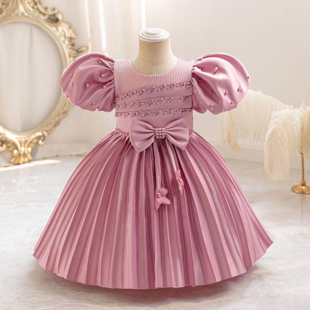 Baby Party Dresses for Girls 2024 Summer Vintage Court Ceremony Birthday Party Ball Gown Puff Sleeve Toddler Kids Princess Dress