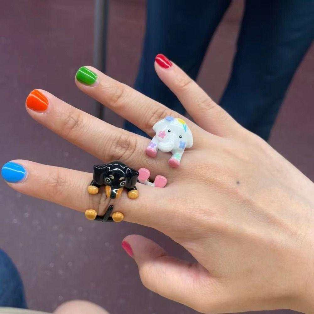 Jewelry Accessories Cartoon Dachshund Ring Zinc Zinc Alloy Funny Finger Buckle Creative Elephant Ring Women