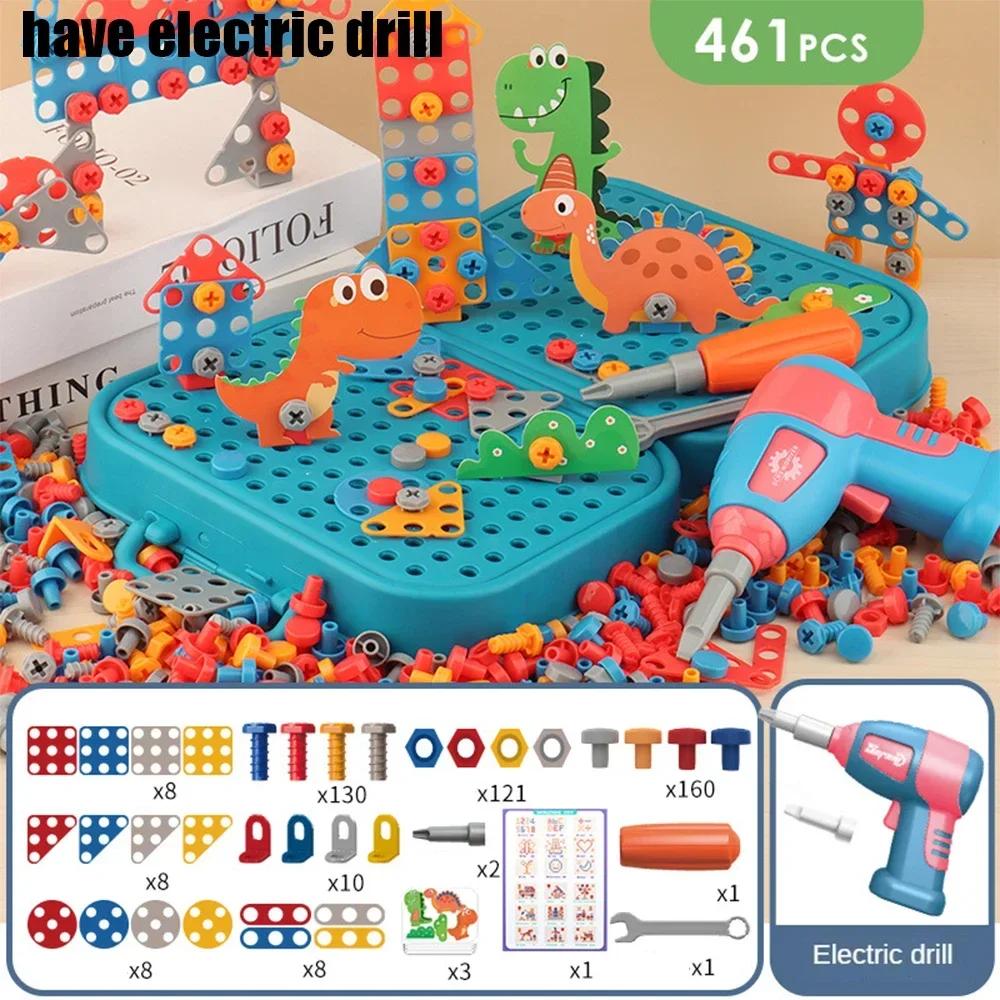3D Puzzle Toys Pretend Play Repair Tool Box Drilling Assembly Educational Toys Children Toys Tool Set Electric Drill Screw Nut