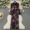 Elegant Lantern Sleeve Print Dress - High-end, Light Mature Style, Waist-Cinching, Long Skirt for Spring and Autumn Evening Wear