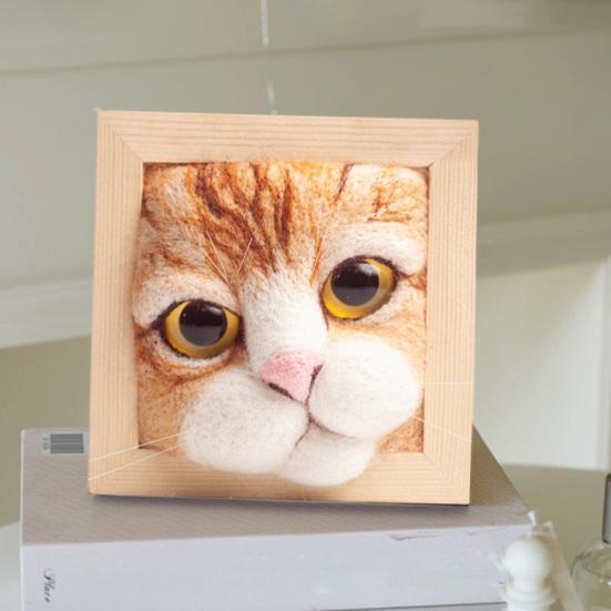 Photo Frame Ornaments with Shaping Base Wool Felt Interactive Lovely Cat Head Doll Knitting Kit Household Supplies
