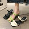 New Style Popular Open Toe High Heeled Sandals Women's Summer New Fashion Square Head Thick Heel Mid-heel Slippers Zapatos Mujer