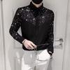Men Shirt Sequin Star Color Matching Long Sleeve Single-breasted Patchwork Slim Fit Cardigan Turn-down Collar Soft Breathable Mid Length Men Top