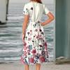 Women's Summer Casual Fashion Print Pocket Short Sleeve V-Neck Swing Dress