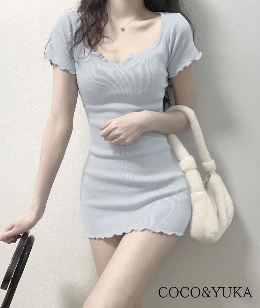 Coco Yuka Sexy Tight Short Sleeve Mini Dress with Ribbed Knit and Simple Bodycon and Neckline Size & Women's V-Neck Ruffles, Style, Off-the-Shoulder,