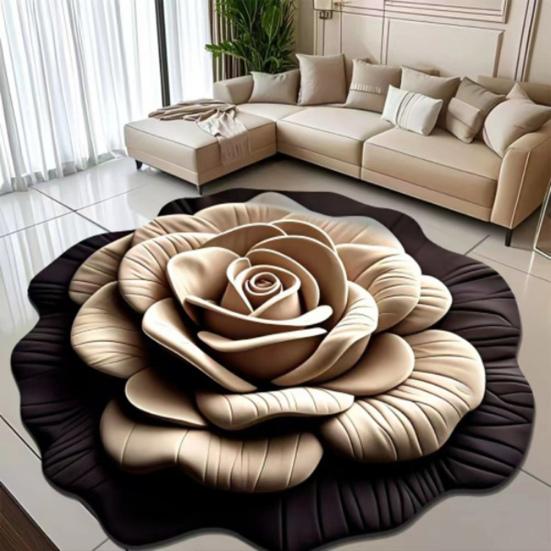 Floral Floor Mat Realistic 3D Visual Effect Flower Carpet Absorbent Floor