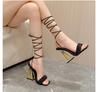 Fashion Gladiator Peep Toe Sandalias De Mujer Fashion Pleated Lace-up Fretwork 12cm Heels Summer Party Shoes Designer Zapatos De Mujer