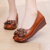 2024 Ethnic Style Cowhide Wedge Heels: Comfortable, Non-Slip, Floral Casual Shoes