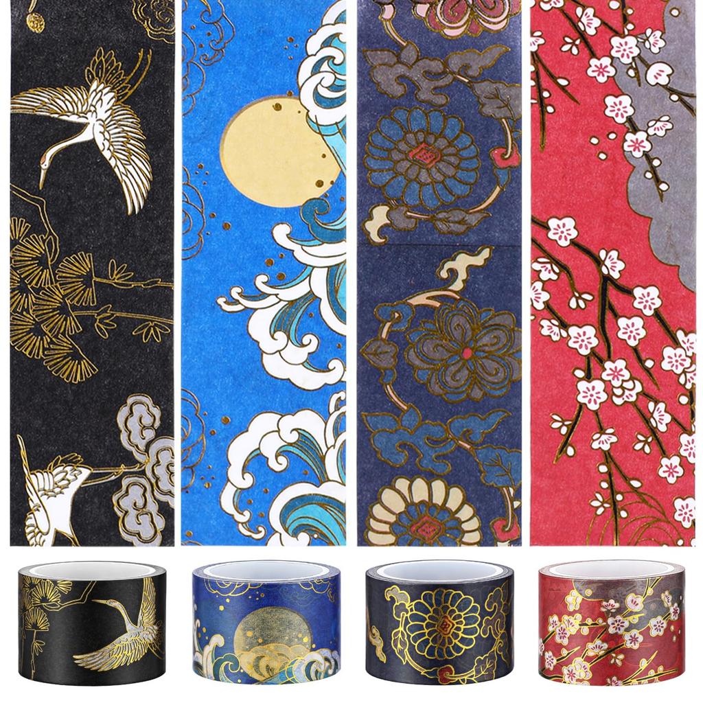 Toyvian Japanese Pattern Masking 4 Cute Washi Perfect for Paper DIY Gift and More Tape, Rolls, Tape, Self-Adhesive, Crafts, Journals, Diaries,