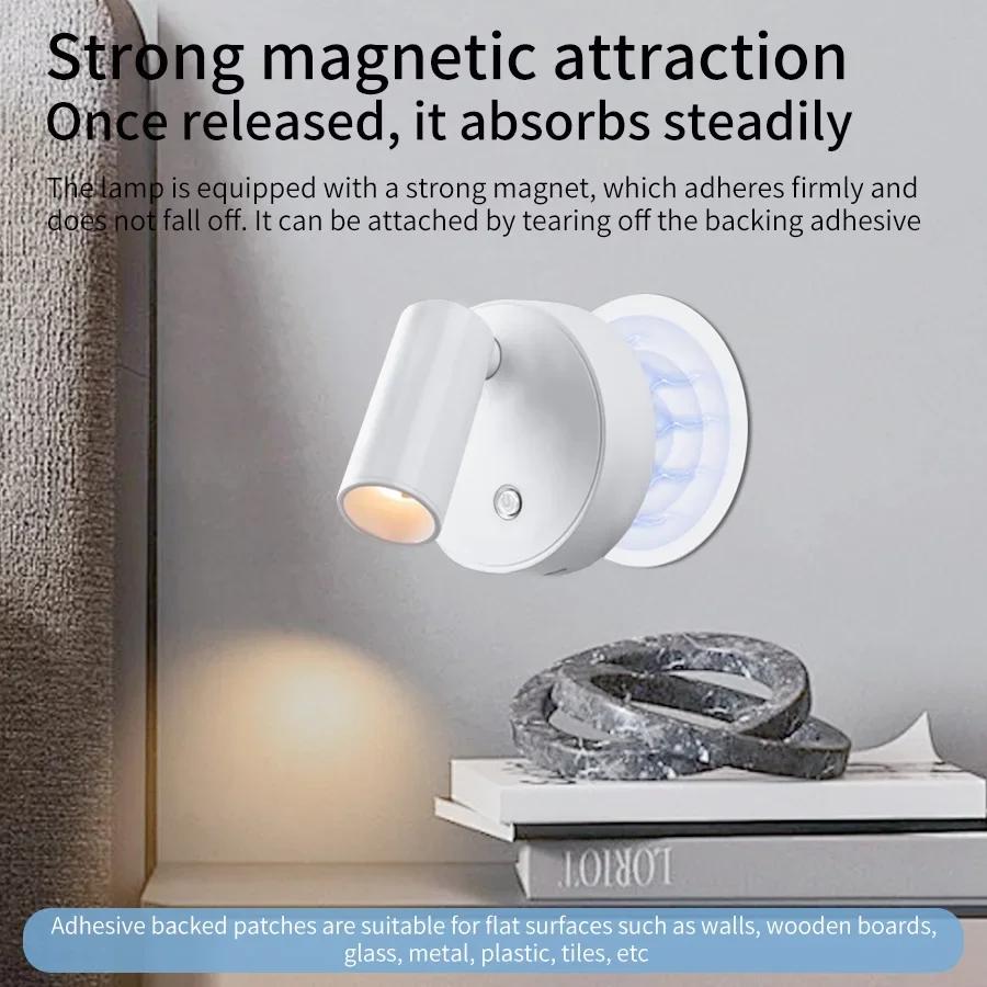 Rechargeable LED Wall Lamp Touch Night Lights Wireless Magnetic Spotlight 360° Rotation For Bedroom Bedside Reading Lighting